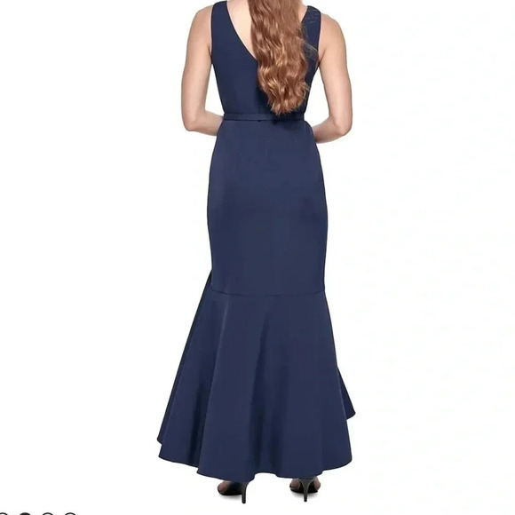 Eliza J • Sleeveless V-Neck Belted High Low Asymmetrical Gown - Picture 3 of 16